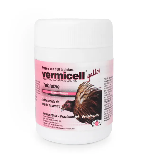 Vermicell Gallos jar with 100 tablets.